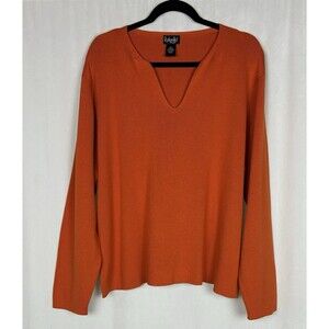 Rafaella Size 3X Long Sleeve V-Neck Combed Cotton Sweater In Orange